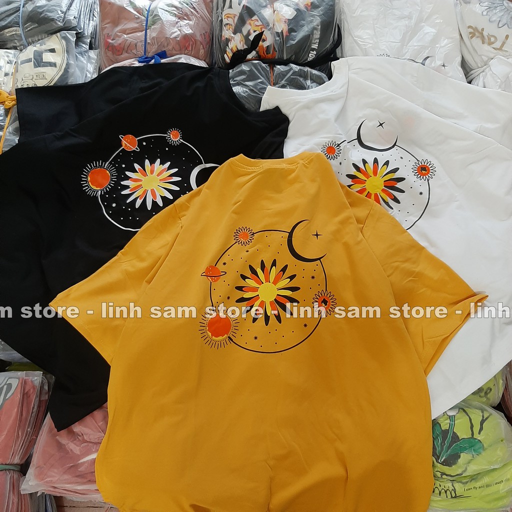 Áo thun tay lỡ nữ SAM CLO freesize phông form rộng Unisex, mặc cặp, nhóm, lớp in hình hoa cúc TRĂNG SAO