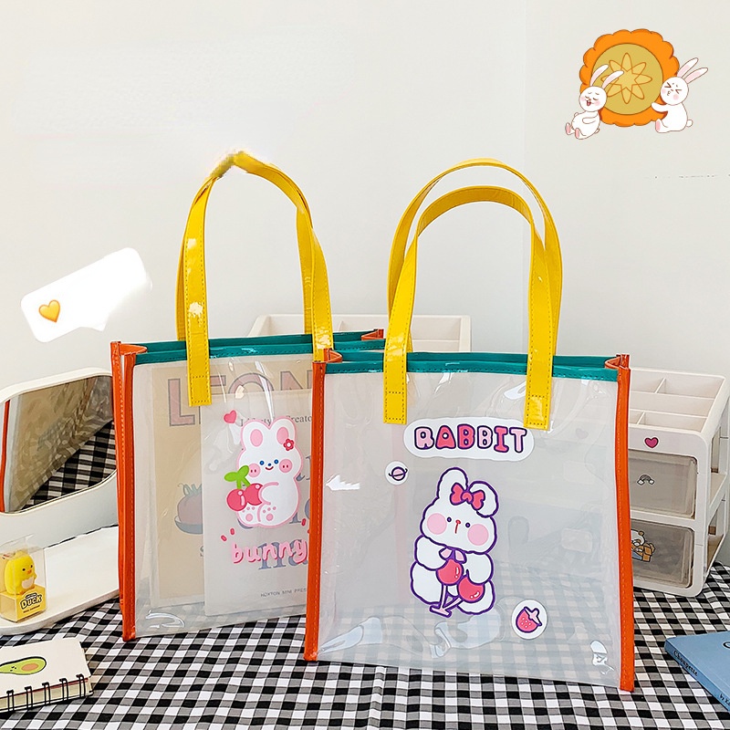 Túi Xách Bằng Nhựa PVC Trong Suốt Chống Thấm Nước In Hình Hoạt Hình Dễ Thương