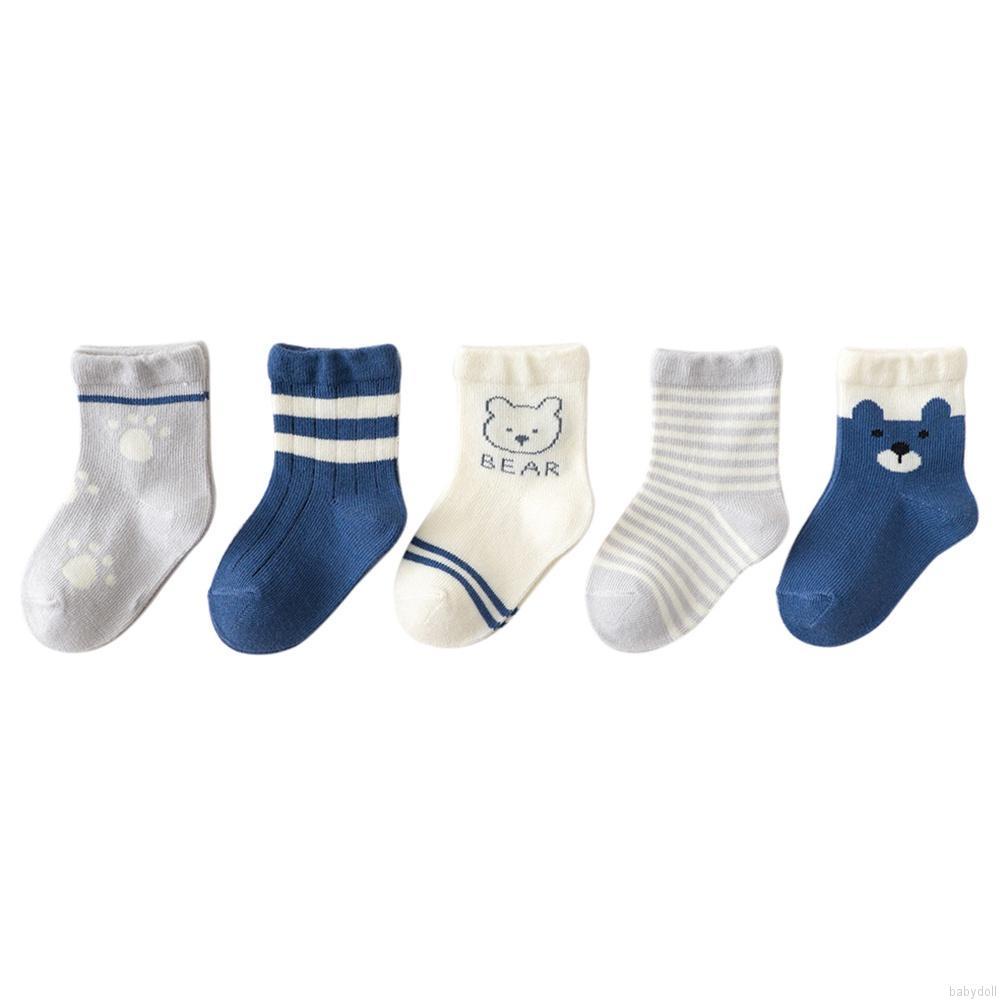 Set 5 đôi tất cotton mềm mại thoáng khí in họa tiết hoạt hình cho bé trai từ 1-8 tuổi
