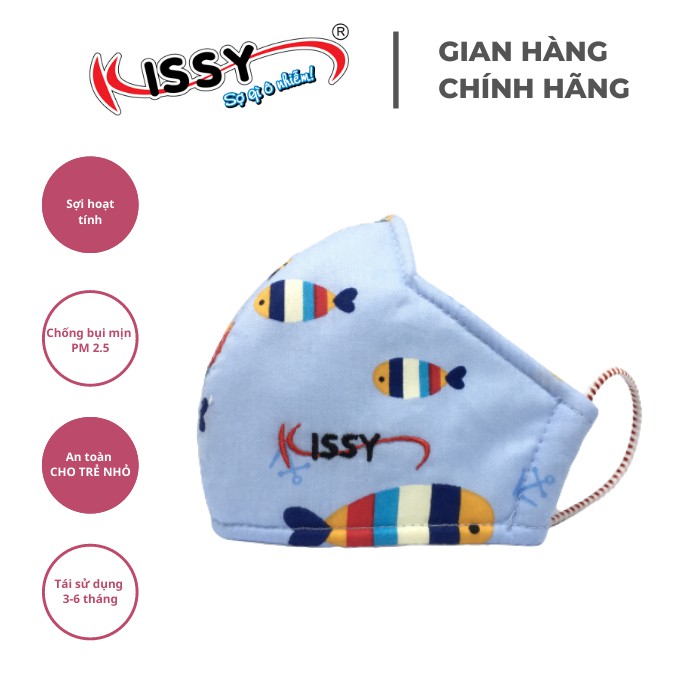 Khẩu Trang Kissy Trẻ Em Từ 4 Đến 10 Tuổi Chống Bụi Mịn, Giao Đúng Mẫu Họa Tiết Cá Xanh