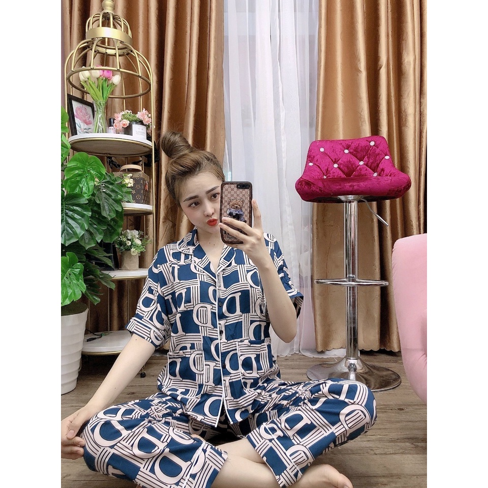 Đồ Ngủ Nữ Bộ Pijama Họa Tiết Đẹp Chất Lụa Hàn