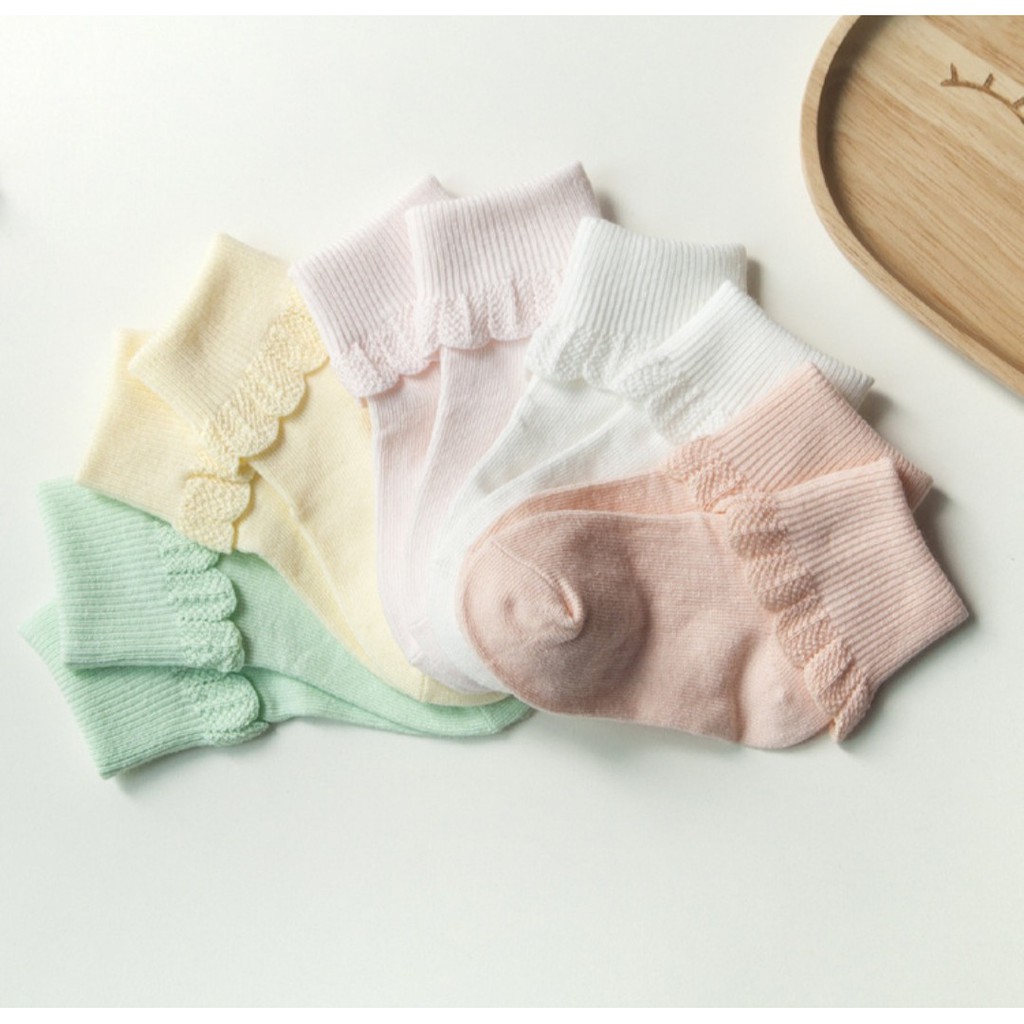 Tất, Vớ Ren cổ hoa hàng hãng KIDS SOCK xinh xắn dày dặn cho bé