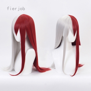 Fierjob My Hero College White and Red Cosplay Long Wig Rose Net Party Wig