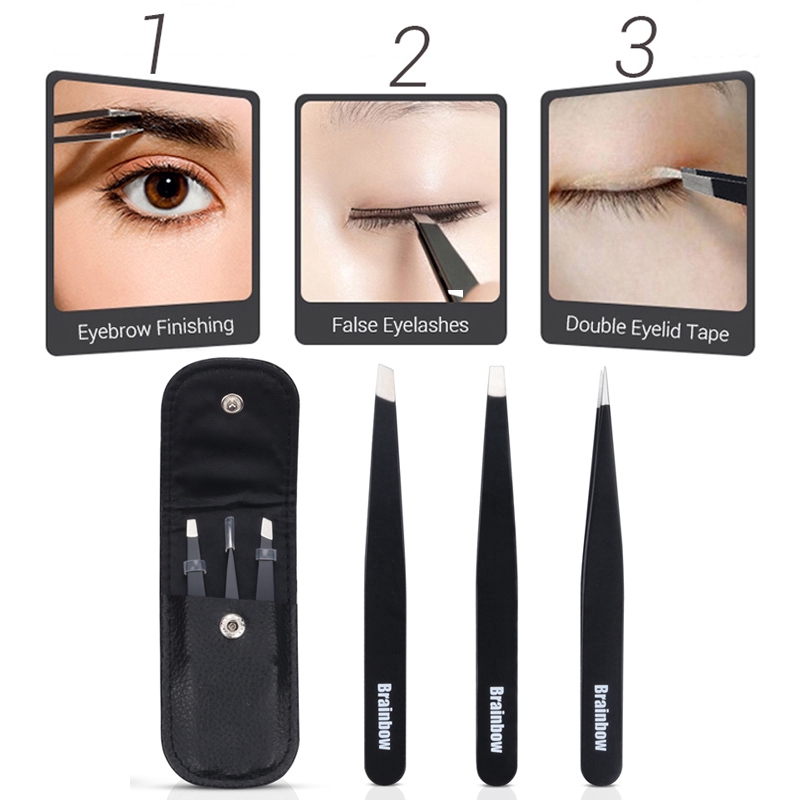 Set nhíp lông mày lông mi có vỏ đựng màu hồng tím/ đen