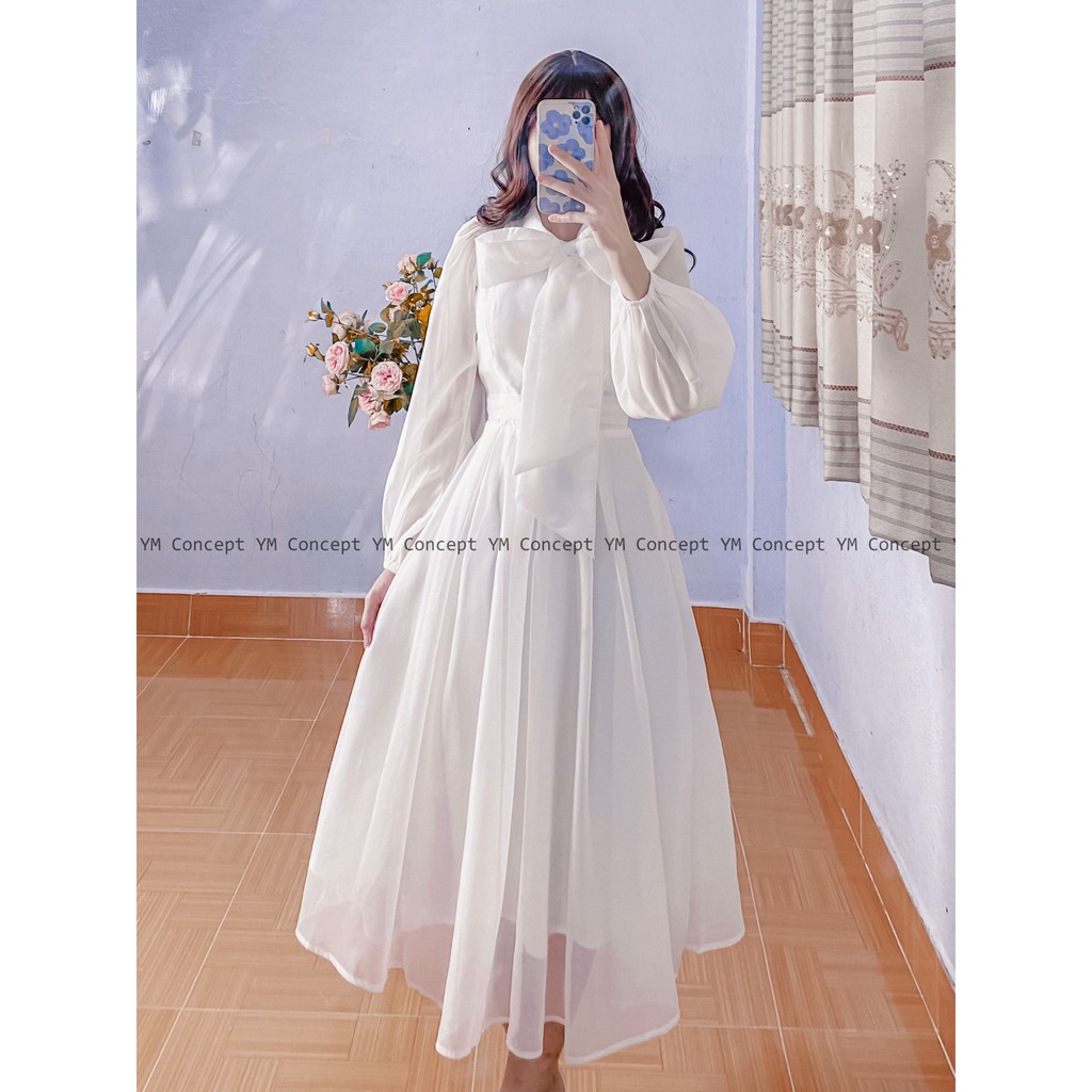 Đầm Tiểu Thư Tay Phồng Thiết Kế Dáng Dài Dự Tiệc Sang Chảnh Màu Trắng, Hồng | ROSE CLOTHING D0080