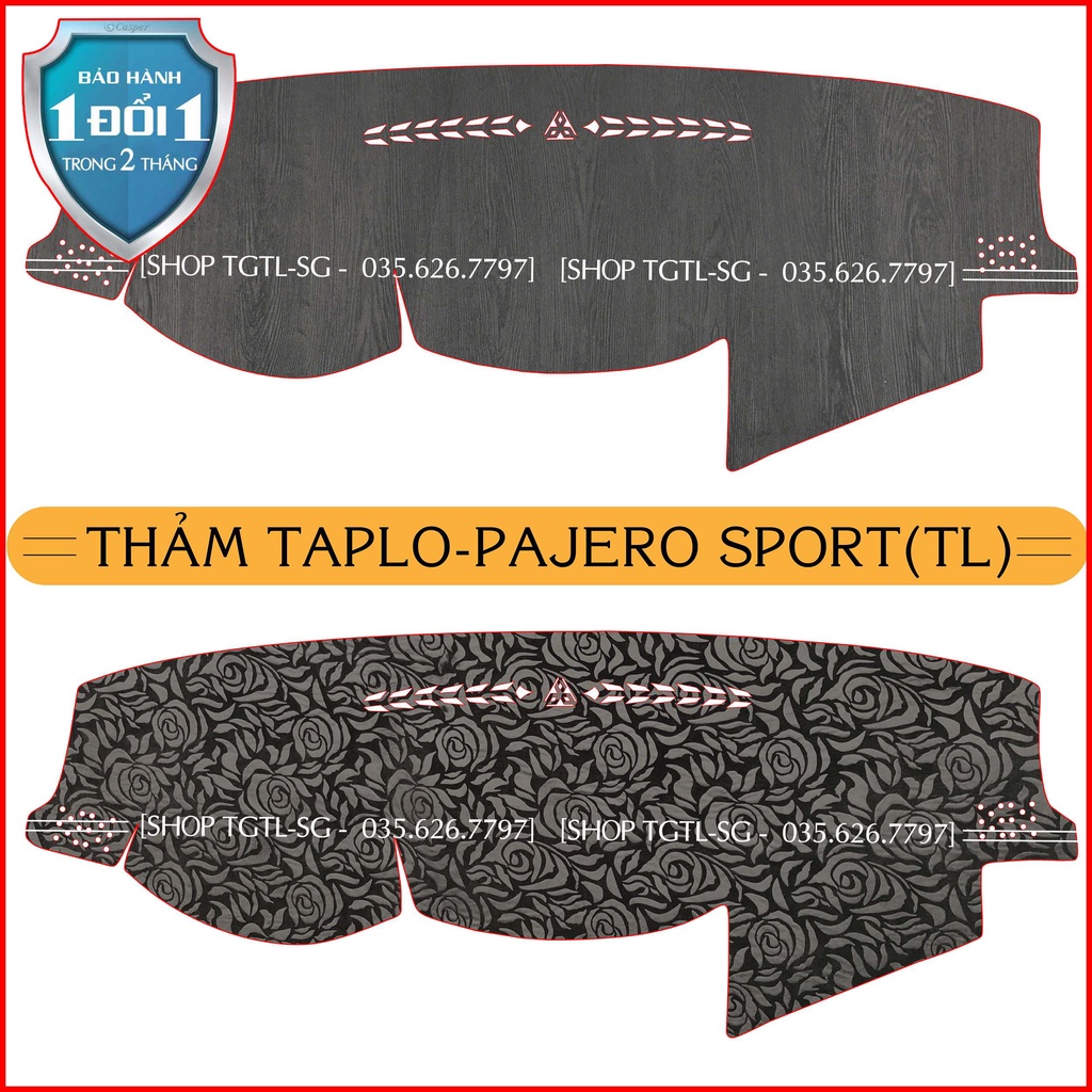 [Pajero Sport-2016 đến 2021] Thảm Taplo oto loại da vân gỗ,da cacbon,da nỉ đen và nhung lông cừu 3 lớp
