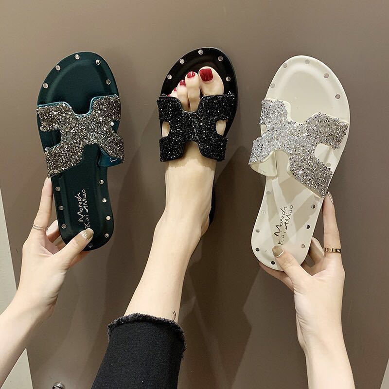 Dép sandal hở ngón đính đá phong cách Hàn Quốc thời trang cho nữ