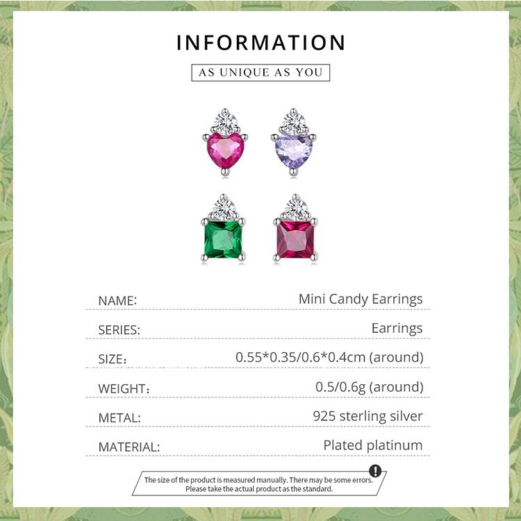 Khuyên tai BAMOER bạc 925 phối nhiều màu thời trang tùy chọn