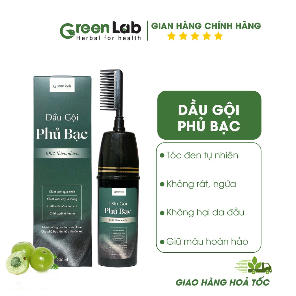 Dầu gội Phủ Bạc GreenLab thiên nhiên tóc nhuộm đen trong 7 phút 200ml
