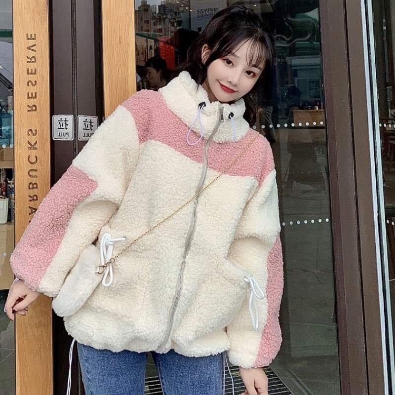 Áo khoác lông cừu Ulzzang Thêu CổSweater Hàn QuốcCadigan có khoá kéo thời trang mùa đông ấm áp