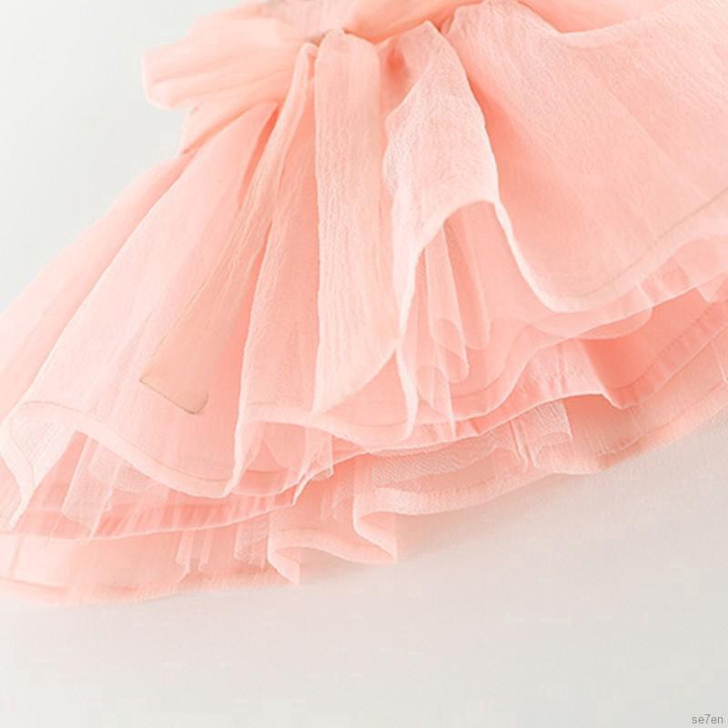 Đầm xòe công chúa đính nơ đáng yêu cho bé gái