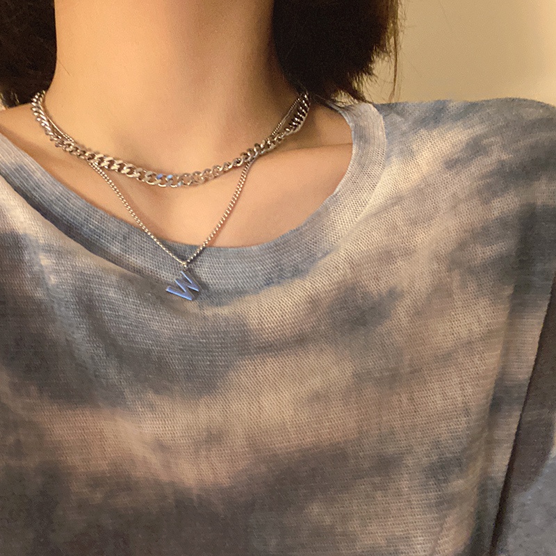 Vòng cổ Hai Sợi Dạng Chuỗi Đính Chữ W Phong Cách Hip Hop Đơn Giản Dễ Phối Đồ