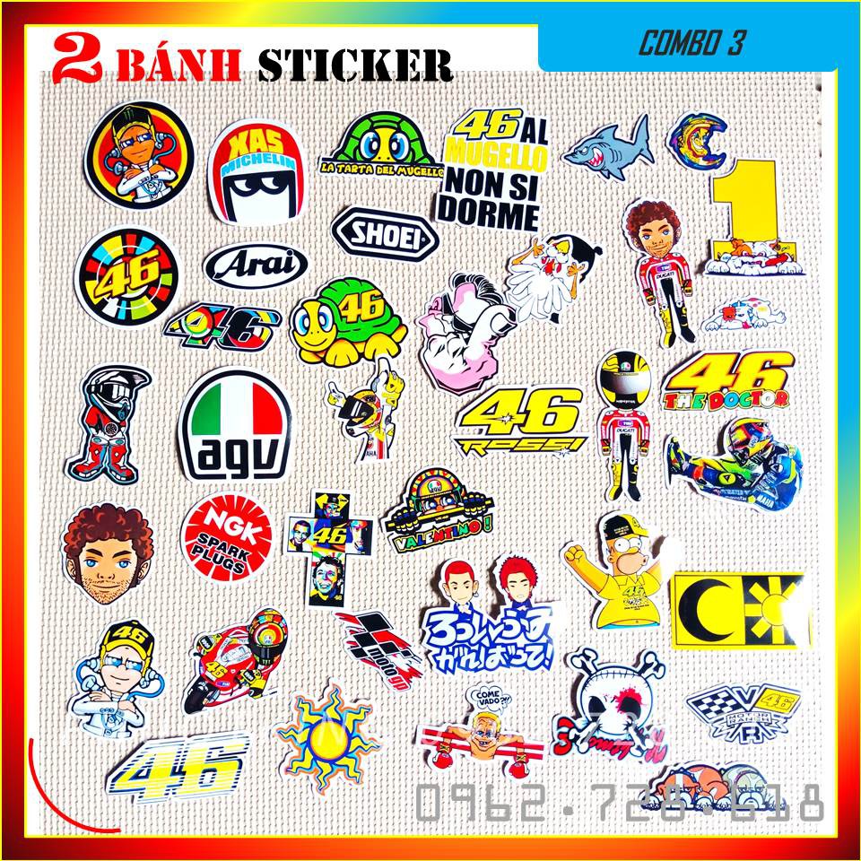Sticker hãng xe đua, biker, motogp  - Combo 40 Sticker dán mũ bảo hiểm, sticker phượt
