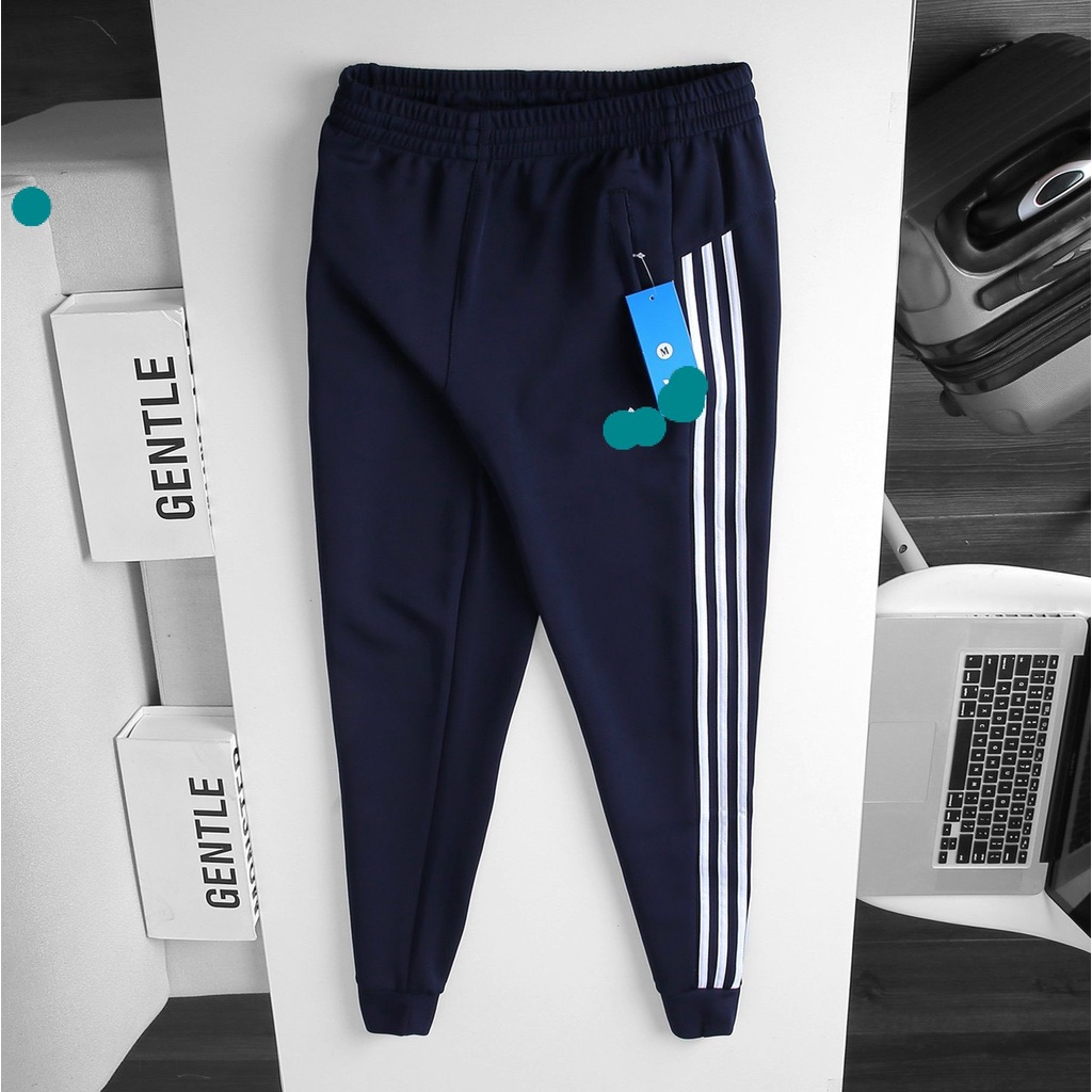 Quần jogger thể thao nỉ nam nữ_Quần thun dài nam 3 sọc thu đông chất liệu poly thể thao