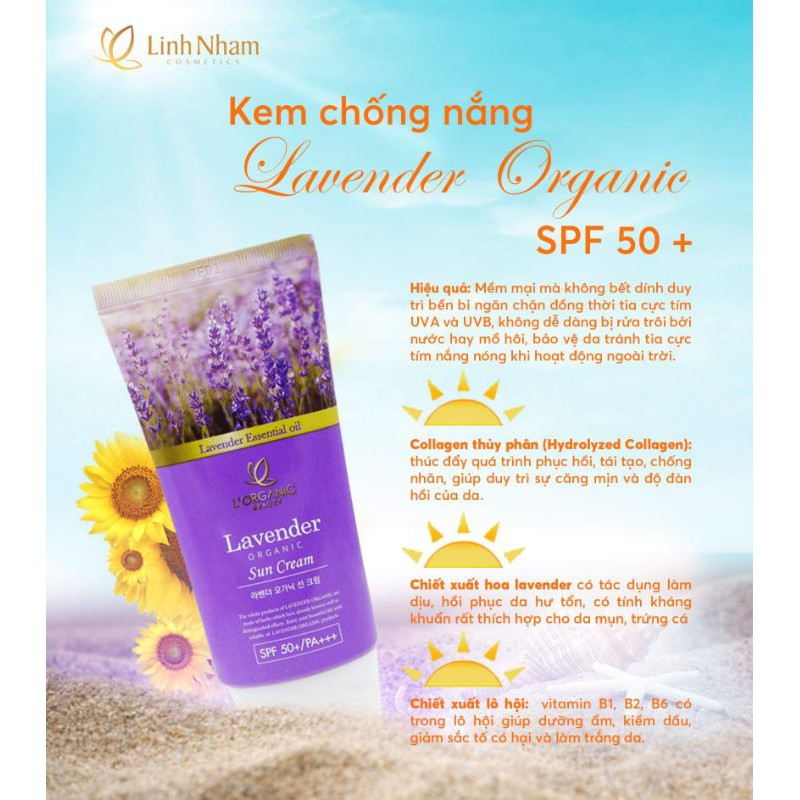 Kem chống nắng Lavender Organic chỉ số 50spf, 50g kiềm dầu, lên tone da, chống trôi dành cho da dầu, da nhạy cảm | BigBuy360 - bigbuy360.vn