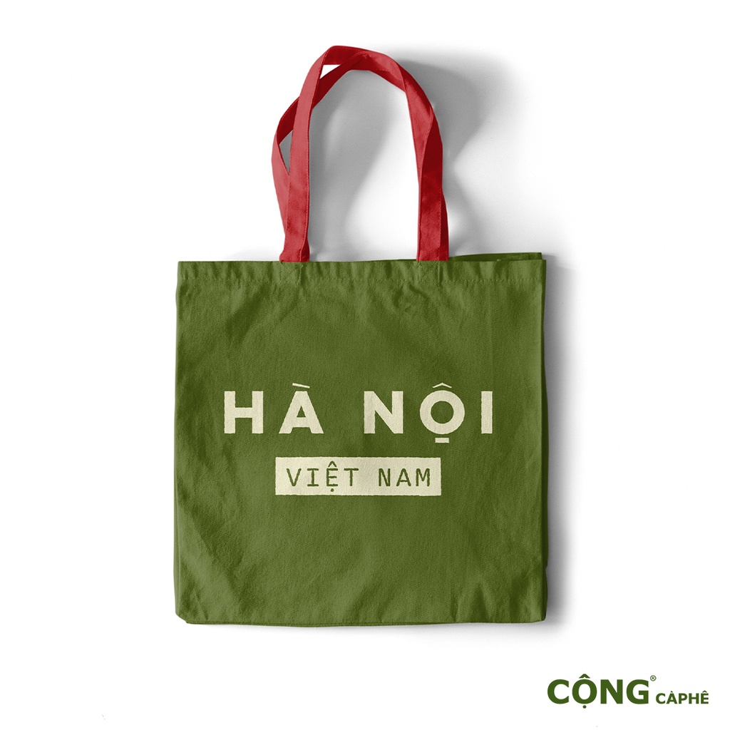 Túi vải canvas Cộng Cà Phê xanh quai đỏ