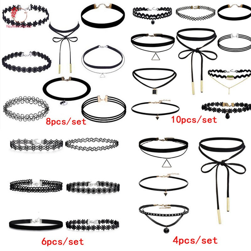 Bộ 4/6/8/10 vòng choker bằng vải ren duyên dáng dành cho phái nữ