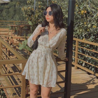 Đầm Hoa Đắp Chéo Bo Eo Dễ Mặc Không Nhăn