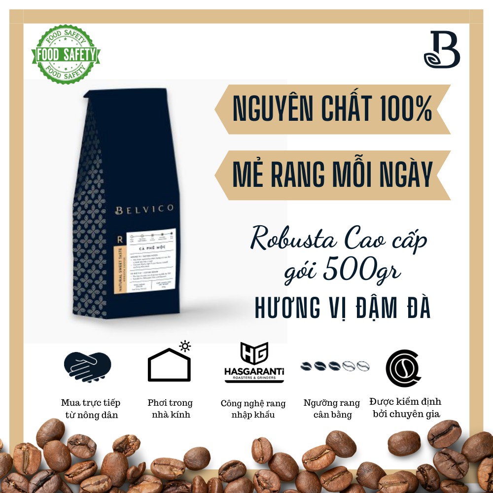 Cà phê Robusta cao cấp  - Hương vị đậm đà - nguyên chất 100% - Gói 500gr - Belvico coffee