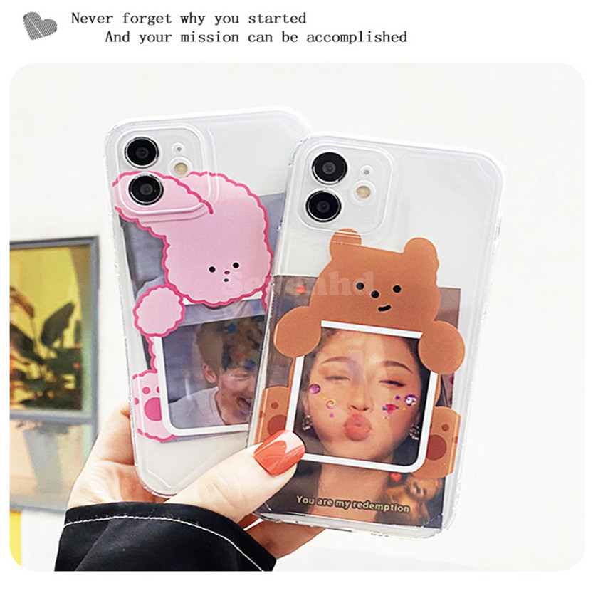 👏Ready Stock🎀 IPhone 12 Pro Max 12 Mini SE2020 11 Pro Max X XR XS Max 8 7 6 6s Plus Phone Case Can Put Photo Stickers Couple Cute Transparent Soft Case Protective Cover