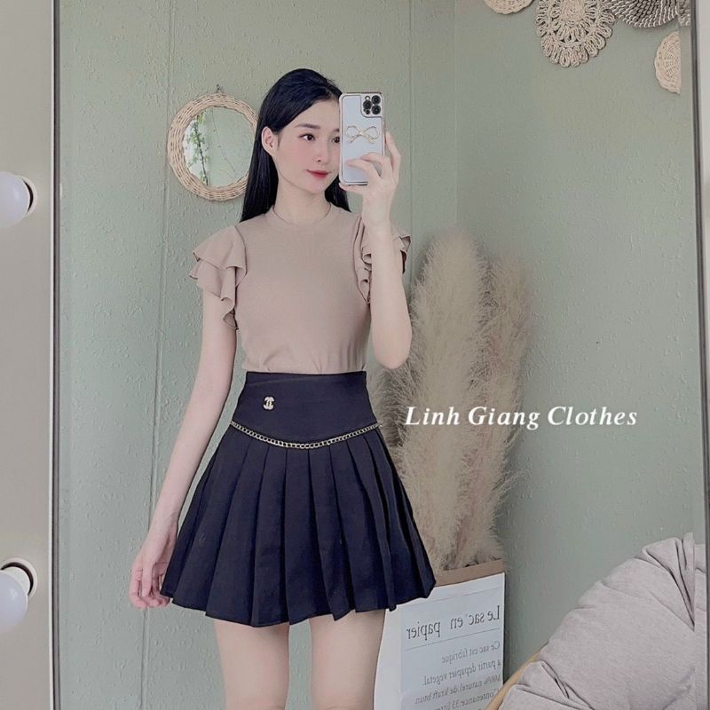 Chân váy xếp ly dây xích hàng QC