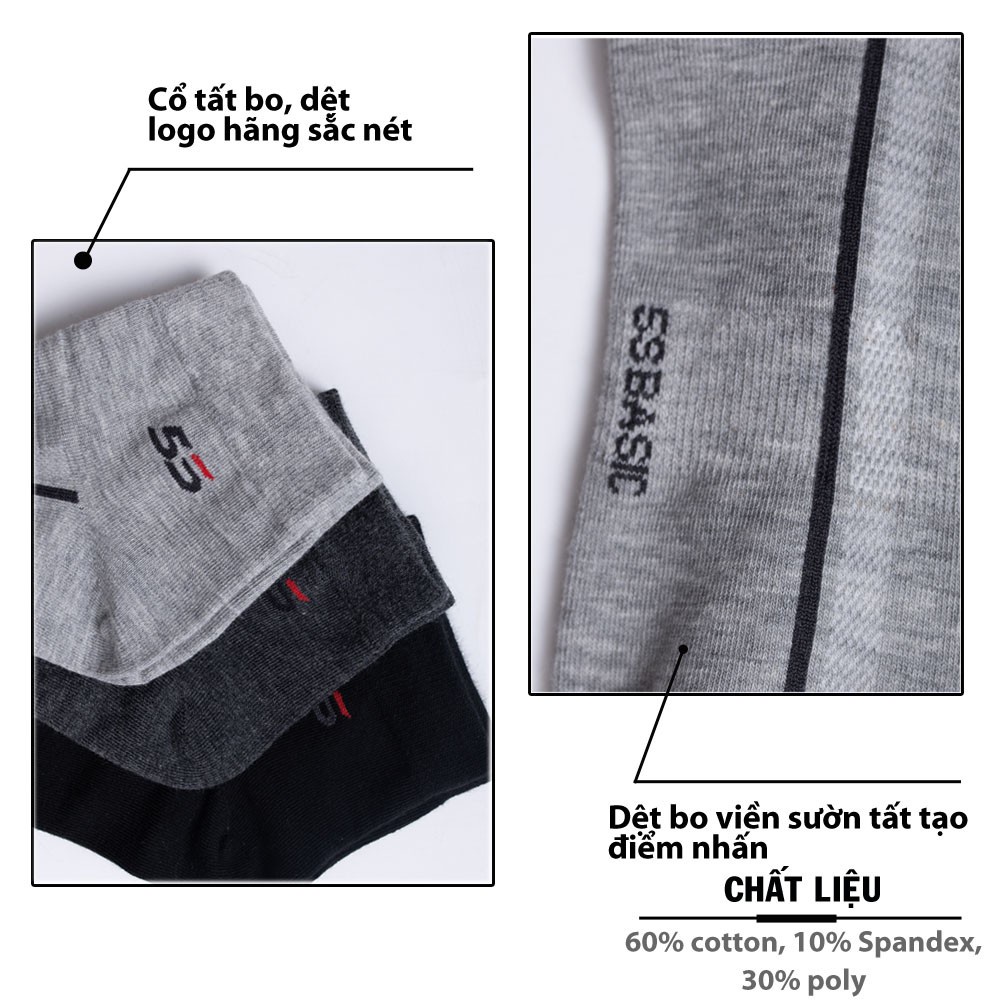 Combo 3 Đôi Tất Cổ Ngắn Nam 5S, Màu Sắc Cơ Bản, Chống Hôi Chân (5S.MEDISOCK20-01-CP1)