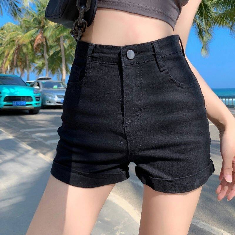 Quần jean ngắn XINLANYASHE lưng cao dáng rộng co giãn tốt thời trang cho nữ