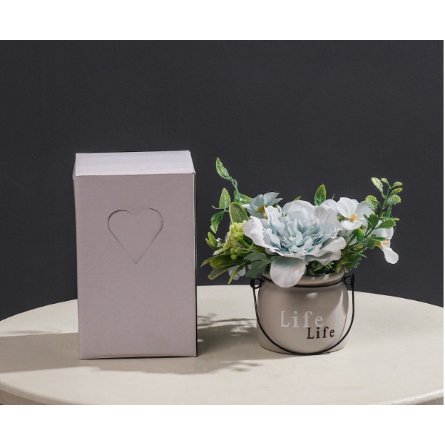 Chậu hoa giả cắm sẵn gồm chậu và hoa, bình hoa nhân tạo nhiều màu trang trí decor nhà cửa, trưng bày quà tặng