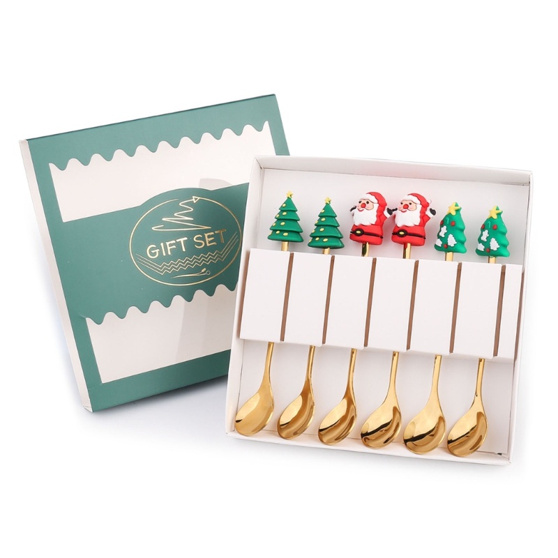 Set 6 Muỗng Nĩa Ăn Kem / Tráng Miệng Họa Tiết Giáng Sinh