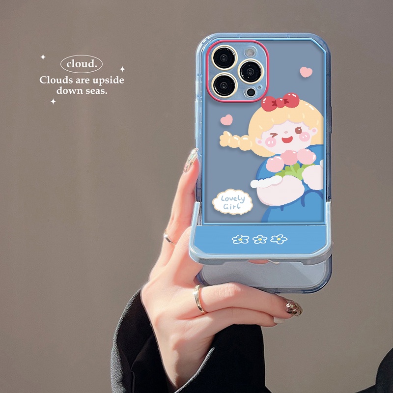 Ốp Điện Thoại Silicon TPU Mềm Trong Suốt Có Giá Đỡ Hình Cô Gái Cho Iphone 12 13 Pro SE 2020 6 6S 7 8 Plus X XS XR Max 11 Pro Max