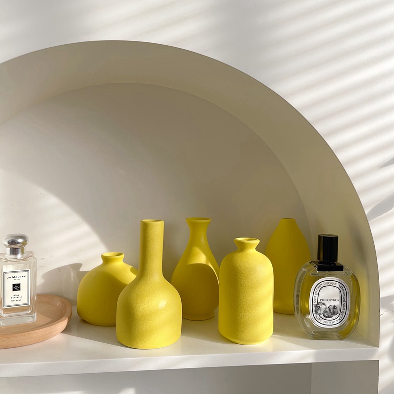 Lọ Hoa Bằng Gốm Màu Vàng Đơn Giản Hiện Đại Phong Cách Bắc Âu Trang Trí Nhà Cửa
