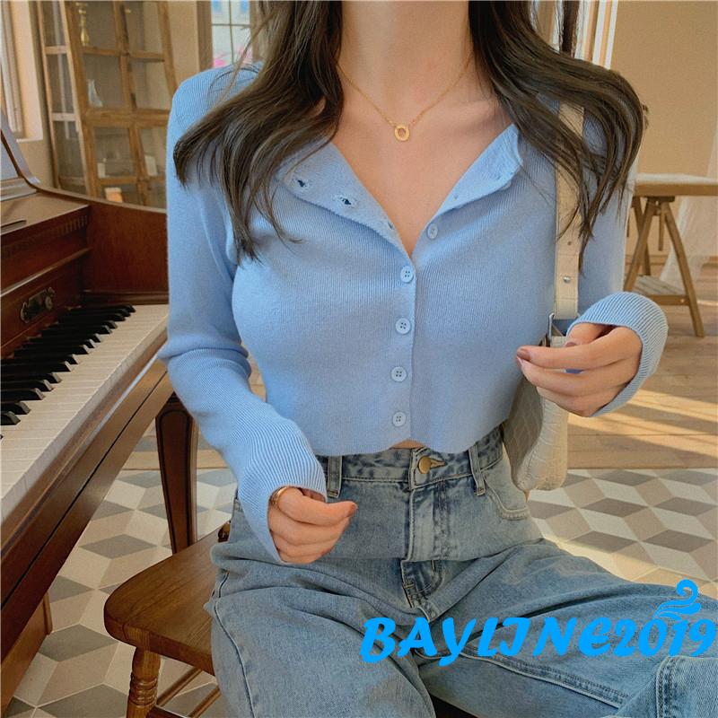 Áo Khoác Cardigan Dệt Kim Màu Trơn Phong Cách Thời Trang Cho Nữ