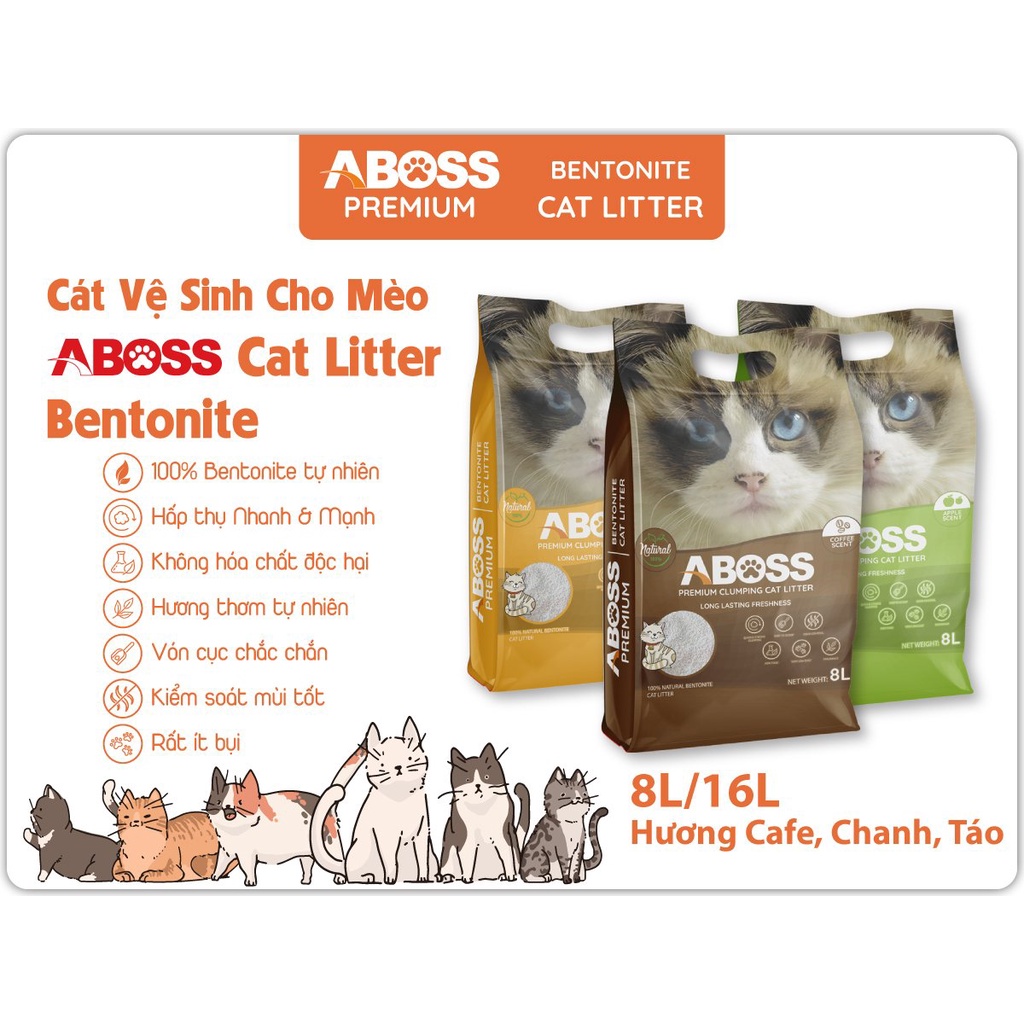 HN- Cát vệ sinh cho mèo Bao 8L 2 loại (BETAGO &amp;ABOSS) Độ vón cao, ít bụi, có mùi thơm khử mùi tốt