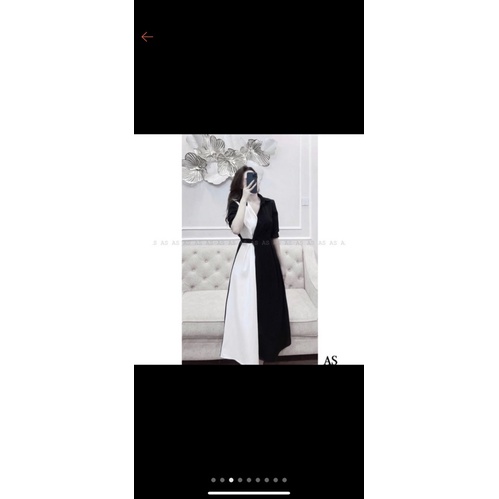 VÁY PHỐI 2 MẦU ĐAI EO TAY BỒNG CHO NỮ_PASS