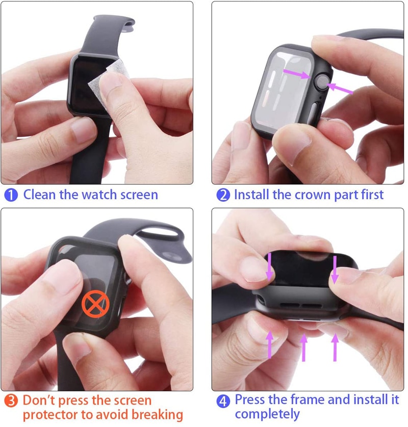 Ốp PC Cứng + Kính Cường Lực Bảo Vệ Màn Hình Cho Apple watch Series 8 41mm 45mm Series 7 6 5 SE 5 4 44MM iwatch Ultra 49MM watch 7