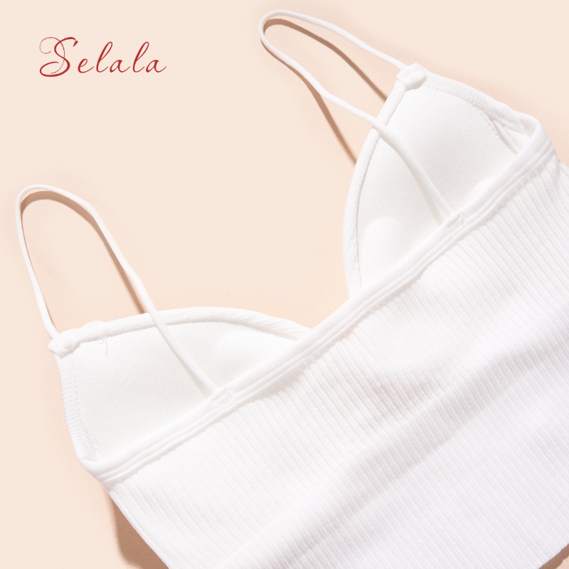 Áo Hai Dây Selala Dáng Ôm Gân Tăm Cổ V Có Sẵn Đệm Tôn Dáng V06