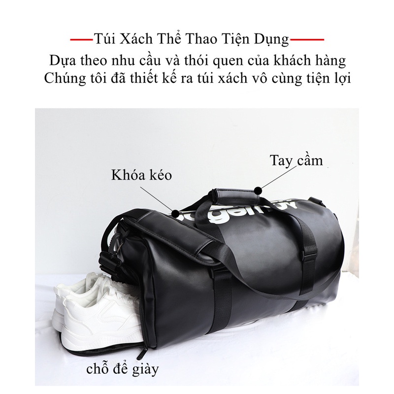 Túi trống xách thể thao tập gym dành cho cả nam và nữ, du lịch bằng da có nhiều ngăn tiện dụng chống nước