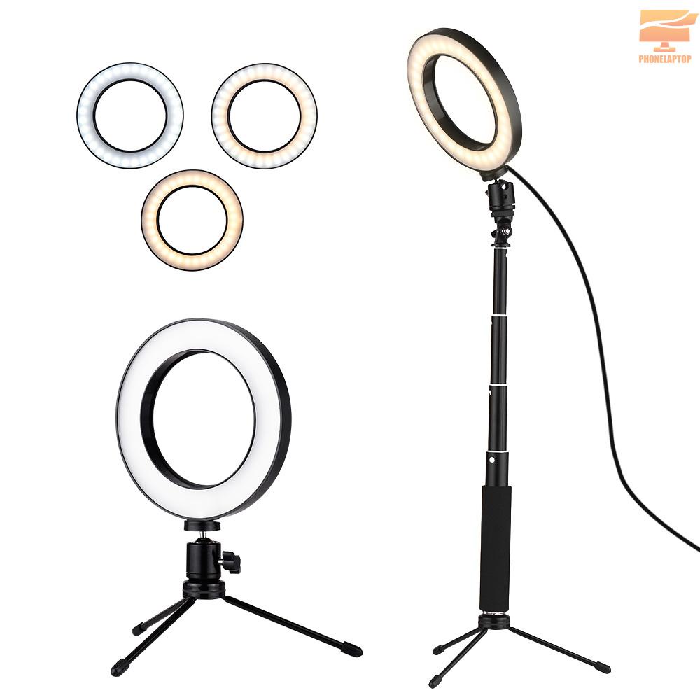 Lapt 8 Inch Desktop Mini LED Video Ring Light Lamp Dimmable 3 Lighting Modes USB Powered with Telescopic Light Stand Mini Desktop Tripod for Network Broadcast Selfie Facial Makeup