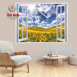 Tranh dán tường 3D cửa sổ Vải lụa phủ kim sa