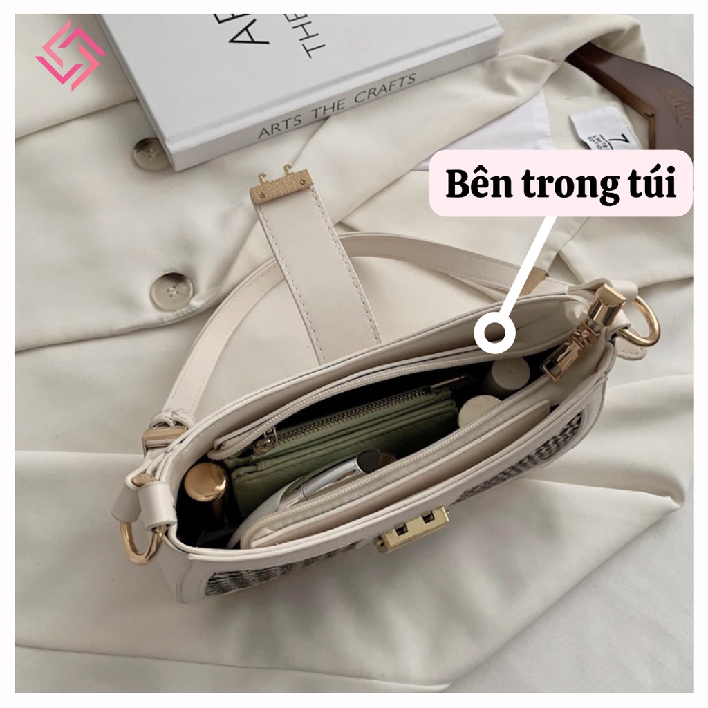 Túi kẹp nách nữ túi xách nữ đeo chéo da mềm khóa vuông vân caro hot trend LUCIA STORE TXN11