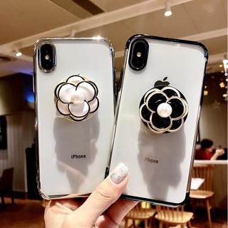 Ốp iPhone - Ốp trong suốt viền màu kèm giá đỡ điện thoại hình bông hoa cho iPhone 6 đến XS MAX n31