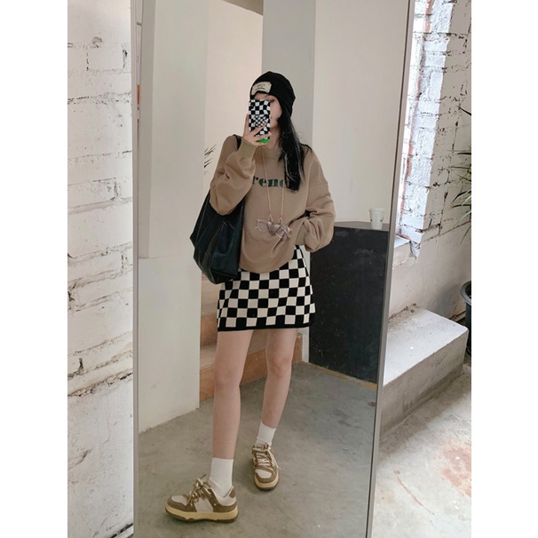 Chân váy dệt kim lưng cao dáng rộng phong cách Hàn Quốc