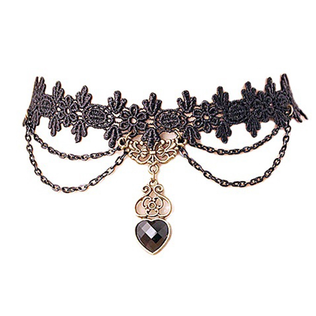 Vỏng cổ Choker + vòng tay ren hoa đính đá hinh tim xinh xắn