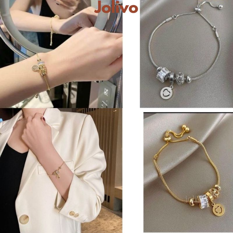Vòng tay đính đá ngọc mạ vàng Authentic hãng Uk dây rút sang trọng thời trang JOLIVO P.204.BA