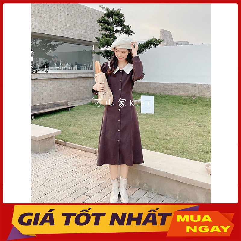 Váy Nữ Cổ Sen Dạ Nỉ Đóng Cúc Form Đẹp M0365