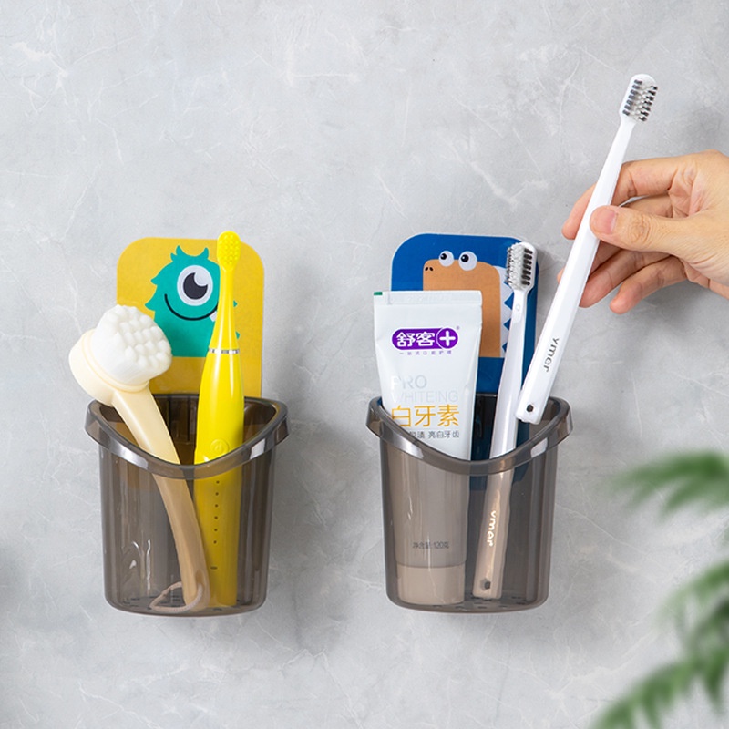 [Mới] Giá Đỡ Bàn Chải Đánh Răng / Cốc Đựng Lược Gắn Tường Có Lỗ Thoát Nước / Không Đục Lỗ