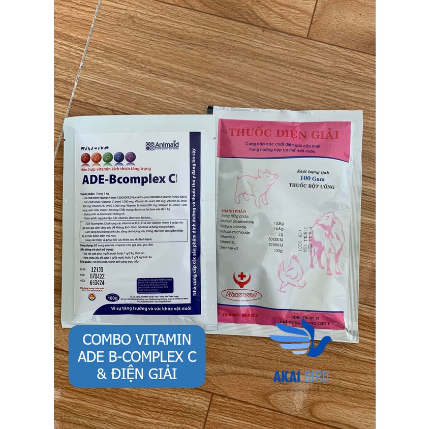 Combo Vitamin ADE B-complex C &amp; Điện Giải Cho Vẹt, Chim Cảnh, Gà, Vịt...