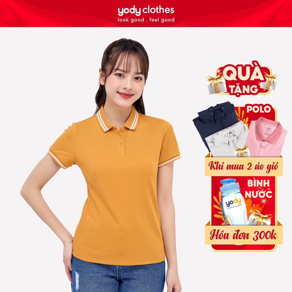 Áo polo nữ YODY café bo dệt mắt xích khử mùi tốt bigsize APN5038