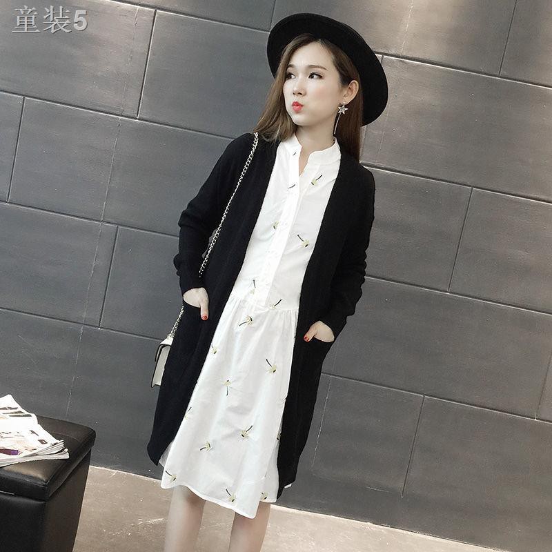 ☸♂Bộ đồ bà bầu mùa xuân thời trang mới thu áo len dệt kim cardigan hai mảnh và đầm 08