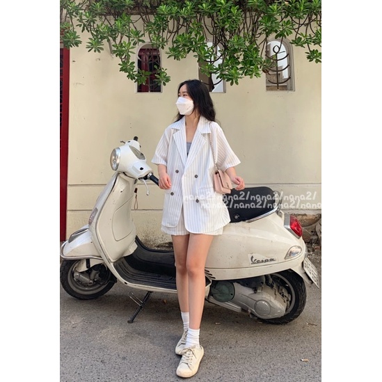 Set vest kẻ 2 món